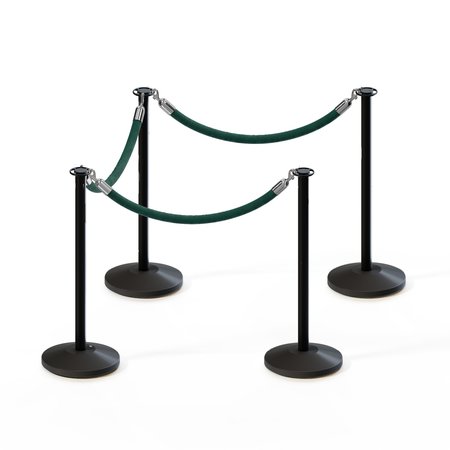 MONTOUR LINE Stanchion Post and Rope Kit Black, 4 Flat Top 3 Green Rope C-Kit-4-BK-FL-3-PVR-GN-PS